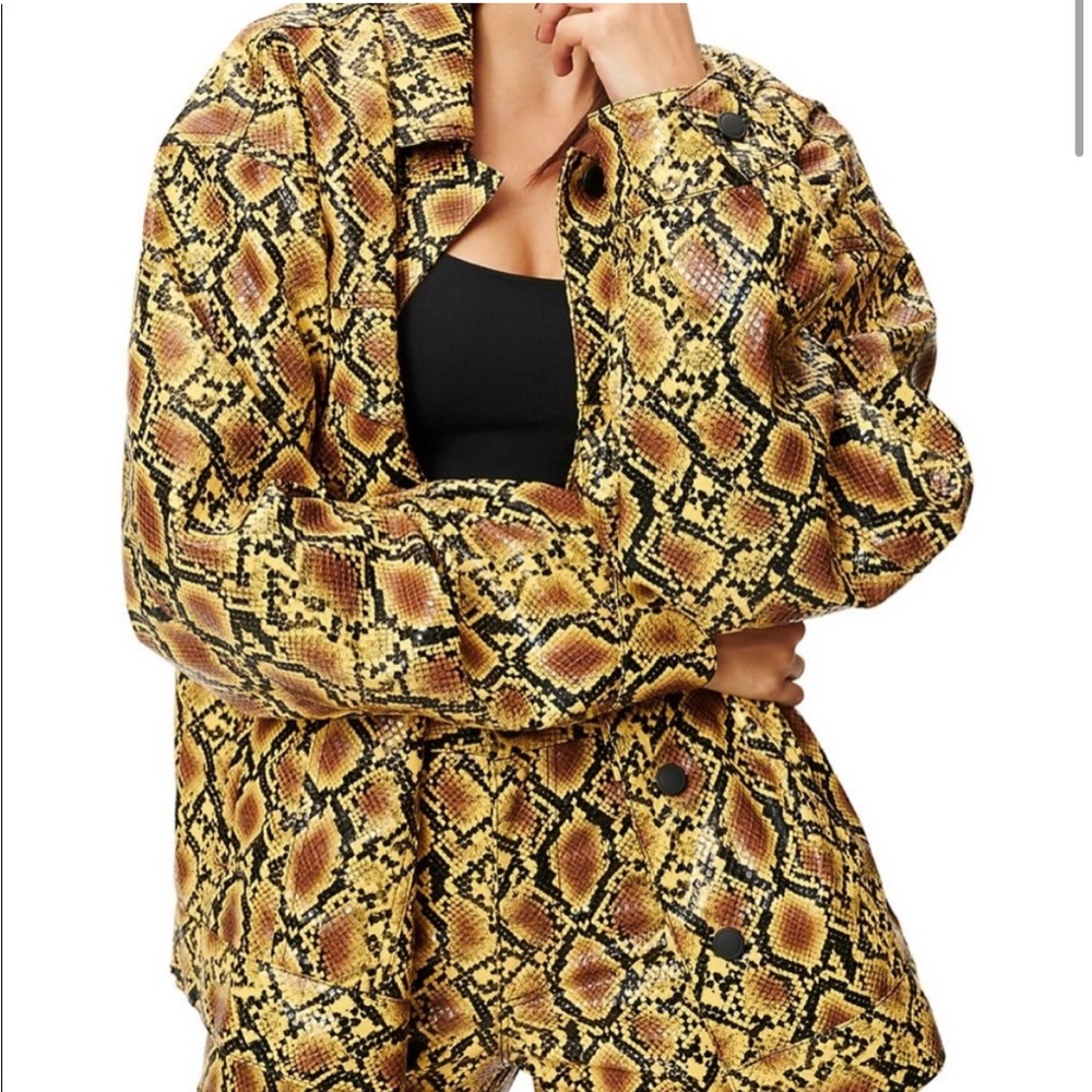 Good American Faux Leather Python Trucker Jacket